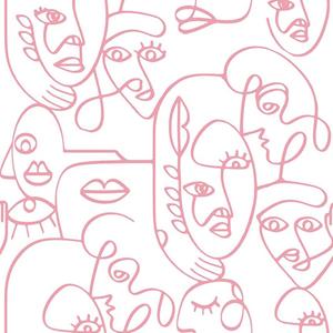 Noordwand Behang Friends & Coffee Line Art Faces Wit En Roze