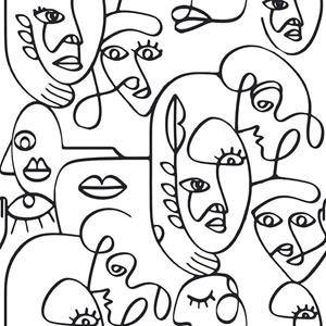 Noordwand Behang Friends & Coffee Line Art Faces Wit En Zwart