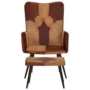 VidaXL Fauteuil Met Voetensteun Echt Leer En Canvas Bruin