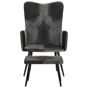 Vidaxl Sessel Mit Hocker Schwarz Echtleder Und Canvas