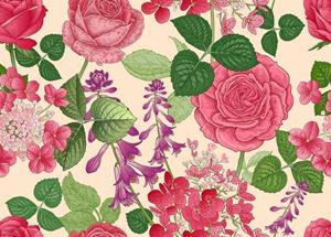 Papermoon Fototapete »BLUMEN ABSTRAKT-MUSTER DESIGN ROSEN BLUMEN DECOR RETRO«, Vliestapete, hochwertiger Digitaldruck, inklusive Kleister