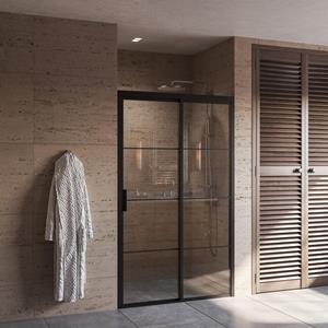 Boss & Wessing Douchedeur  Black Edition Frame Softclose Rechts 140x200 cm Helder Glas Zwart