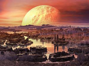 Papermoon Fototapete »PLANETEN-FUTURISTISCH WELTRAUM MOND GALAXIE UNIVERSUM«, Vliestapete, hochwertiger Digitaldruck, inklusive Kleister