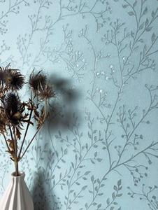 Newroom Vliestapete, Blau Tapete Floral Äste - Ästetapete Blumentapete Türkis Babyblau Romantisch 3D Optik Blätter Blumen für Schlafzimmer Wohnzimmer Küche