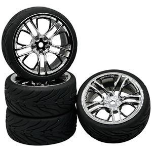 Reely 1:10 Straßenmodell, Sportwagen Kompletträder Devil 6M Chrom-Schwarz, Silber 4St.