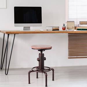costway Barkruk in Hoogte Verstelbare Bistrokruk Vintage Kruk met Ergonomische Voetsteun 44 x 44 x 59,5 - 75 cm Naturel + Brons