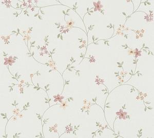 Livingwalls Behang Bloemmotief Crème, Groen, Roze En Oranje - 53 Cm X 10,05 M