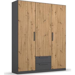 rauch Drehtürenschrank StyleUp Typ Dark & Wood mit trendigen farblich abgesetzten Griffen