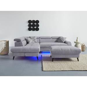 COTTA Hoekbank Mia L-vorm 3-delige kussenset, ottomane, naar keuze met of zonder rgb-verlichting