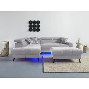 COTTA Hoekbank Mia L-vorm 3-delige kussenset, ottomane, naar keuze met of zonder rgb-verlichting