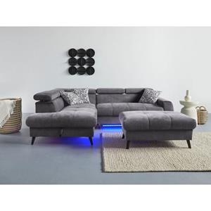COTTA Hoekbank Mia L-vorm 3-delige kussenset, ottomane, naar keuze met of zonder rgb-verlichting