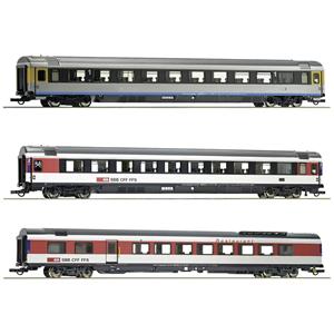 Roco 74021 H0 3er-Set 1: EuroCity-Wagen EC7 der SBB 1.Klasse Gattung Apm, 2.Klasse Gattung Bpm, Spei