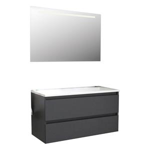 Boss & wessing Badkamermeubel  Pepper Acryl Wastafel Incl Spiegel Met LED Verlichting Zonder Kraangat 100x55x46 cm Antraciet