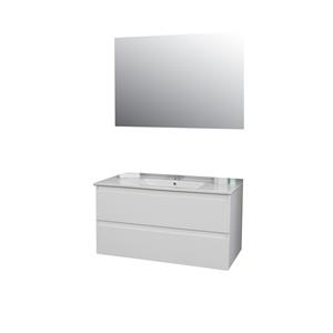 Boss & wessing Badkamermeubel  Pepper Wastafel Porselein Incl Spiegel En Kraangat 100x55x46 cm Wit