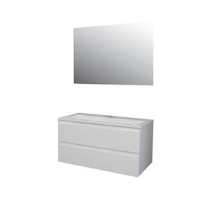 Boss & wessing Badkamermeubel  Pepper Acryl Wastafel Met Kraangat Inclusief Spiegel 100x55x46 cm Wit