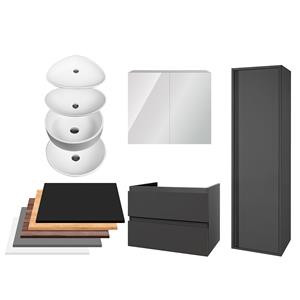 Boss & Wessing Badkamermeubelset  Sally 80 cm Twee Soft-Close Lades Met Waskom Mat Grijs