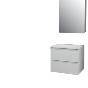 Boss & wessing Badkamermeubel BWS Pepper Wastafel Acryl Incl Spiegelkast Met Kraangat 60x55x46 cm Wit