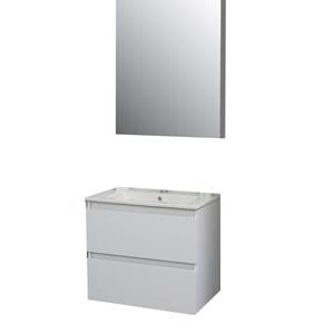 Boss & wessing Badkamermeubel BWS Pepper Wastafel Porselein Incl Spiegelkast Met Kraangat 60x55x46 cm Wit