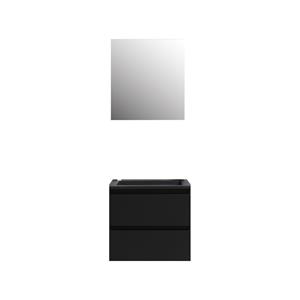 Boss & wessing Badkamermeubel BWS Pepper Wastafel Acryl Mat Zwart Incl Spiegelkast Zonder Kraangat 60x55x46 cm Mat Zwart