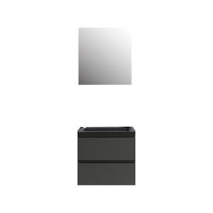 Boss & wessing Badkamermeubel BWS Pepper Wastafel Acryl Mat Zwart Incl Spiegelkast Met Kraangat 60x55x46 cm Antraciet