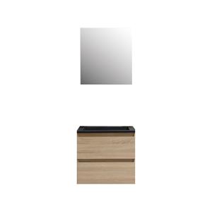Boss & wessing Badkamermeubel BWS Pepper Wastafel Acryl Mat Zwart Incl Spiegelkast Zonder Kraangat 60x55x46 cm Eiken
