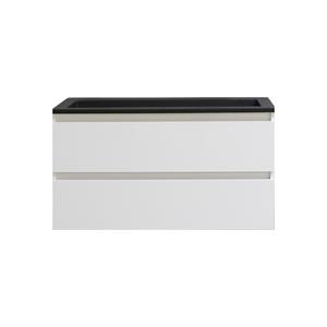 Boss & wessing Badkamermeubel  Pepper Acryl Wastafel Mat Zwart Met Kraangat 100x55x46 cm Wit