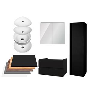 Boss & Wessing Badkamermeubelset  Sally 100 cm Twee Soft-Close Lades Met Waskom Mat Zwart