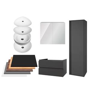 Boss & Wessing Badkamermeubelset  Sally 100 cm Twee Soft-Close Lades Met Waskom Mat Grijs