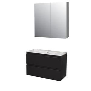 Boss & wessing Badkamermeubel BWS Pepper Wastafel Porselein Incl Spiegelkast 2 Deurs Met 1 Krg 80x55x46 cm Antraciet