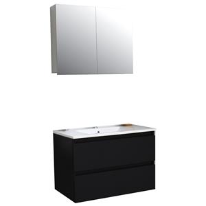 Boss & wessing Badkamermeubel BWS Pepper Wastafel Porselein Incl Spiegelkast 2 Deurs Met 1 Krg 80x55x46 cm Mat Zwart