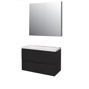 Boss & wessing Badkamermeubel BWS Pepper Wastafel Acryl Incl Spiegelkast 2 Deurs Met Kraangat 80x55x46 cm Antraciet