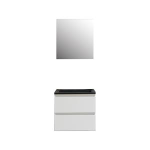 Boss & wessing Badkamermeubel BWS Pepper Wastafel Acryl Mat Zwart Incl Spiegelkast Met Kraangat 60x55x46 cm Wit