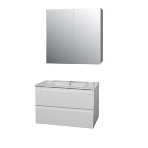 Boss & wessing Badkamermeubel BWS Pepper Wastafel Porselein Incl Spiegelkast 2 Deurs Met 1 Krg 80x55x46 cm Wit