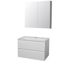 Boss & wessing Badkamermeubel BWS Pepper Wastafel Acryl Incl Spiegelkast 2 Deurs Met Kraangat 80x55x46 cm Wit