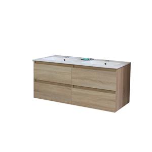 Boss & wessing Badkamermeubel  Pepper Wastafel Porselein Twee Kraangaten 120x55x46 cm Eiken