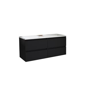 Boss & wessing Badkamermeubel  Pepper Acryl Wastafel Twee Kraangaten 120x55x46 cm Mat Zwart