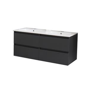 Boss & wessing Badkamermeubel  Pepper Wastafel Porselein Twee Kraangaten 120x55x46 cm Antraciet