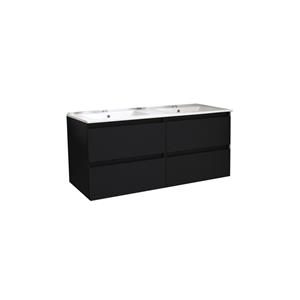 Boss & wessing Badkamermeubel  Pepper Wastafel Porselein Twee Kraangaten 120x55x46 cm Mat Zwart