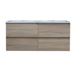 Boss & wessing Badkamermeubel  Pepper Acryl Wastafel Twee Kraangaten 120x55x46 cm Eiken