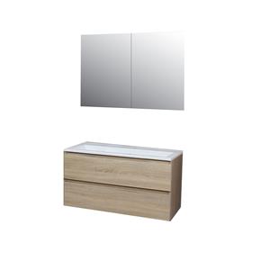 Boss & wessing Badkamermeubel BWS Pepper Wastafel Acryl Incl Spiegelkast 2 Deurs Zonder Kraangat 100x55x46 cm Eiken