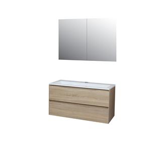 Boss & wessing Badkamermeubel BWS Pepper Wastafel Acryl Incl Spiegelkast 2 Deurs Met 1 Krg 100x55x46 cm Eiken