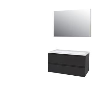Boss & wessing Badkamermeubel BWS Pepper Wastafel Acryl Incl Spiegelkast 2 Deurs Zonder Kraangat 100x55x46 cm Antraciet