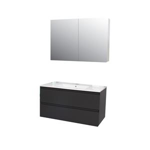 Boss & wessing Badkamermeubel BWS Pepper Wastafel Porselein Incl Spiegelkast 2 Deurs Met 1 Krg 100x55x46 cm Antraciet