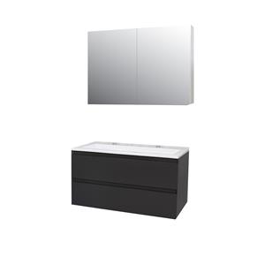 Boss & wessing Badkamermeubel BWS Pepper Wastafel Acryl Incl Spiegelkast 2 Deurs Met 2 Krgtn 100x55x46 cm Antraciet