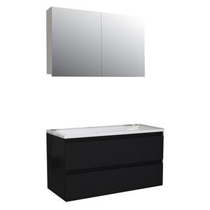 Boss & wessing Badkamermeubel BWS Pepper Wastafel Acryl Incl Spiegelkast 2 Deurs Zonder Kraangat 100x55x46 cm Mat Zwart