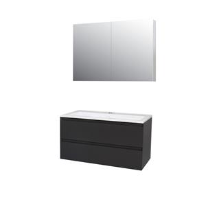 Boss & wessing Badkamermeubel BWS Pepper Wastafel Acryl Incl Spiegelkast 2 Deurs Met 1 Krg 100x55x46 cm Antraciet