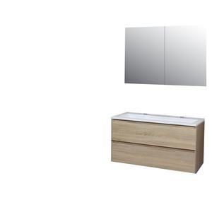 Boss & wessing Badkamermeubel BWS Pepper Wastafel Acryl Incl Spiegelkast 2 Deurs Met 2 Krgtn 100x55x46 cm Eiken