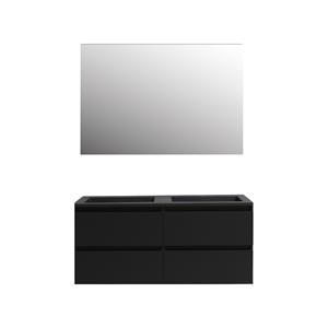 Boss & wessing Badkamermeubel  Pepper Acryl Wastafel Mat Zwart Incl Spiegel Zonder Kraangat 120x55x46 cm Mat Zwart