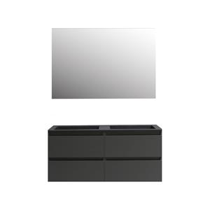 Boss & wessing Badkamermeubel  Pepper Acryl Wastafel Mat Zwart Incl Spiegel met 2 Kraangaten 120x55x46 cm Antraciet