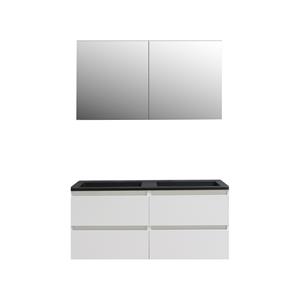 Boss & wessing Badkamermeubel BWS Pepper Wastafel Acryl Mat Zwart Incl Spiegelkast 2 Deurs Met 2 Krgtn 120x55x46 cm Wit